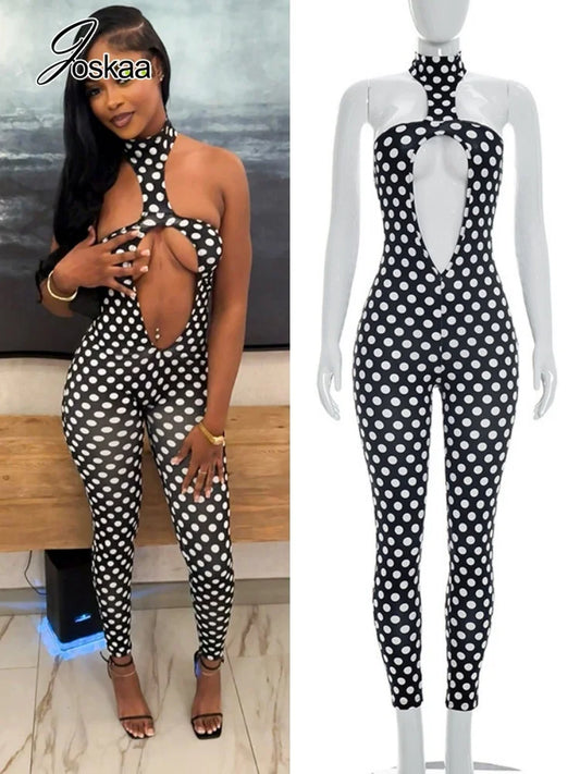 Women's Polka Dot Backless Cutout Romper – Women's Fashion Wholesale – Front View