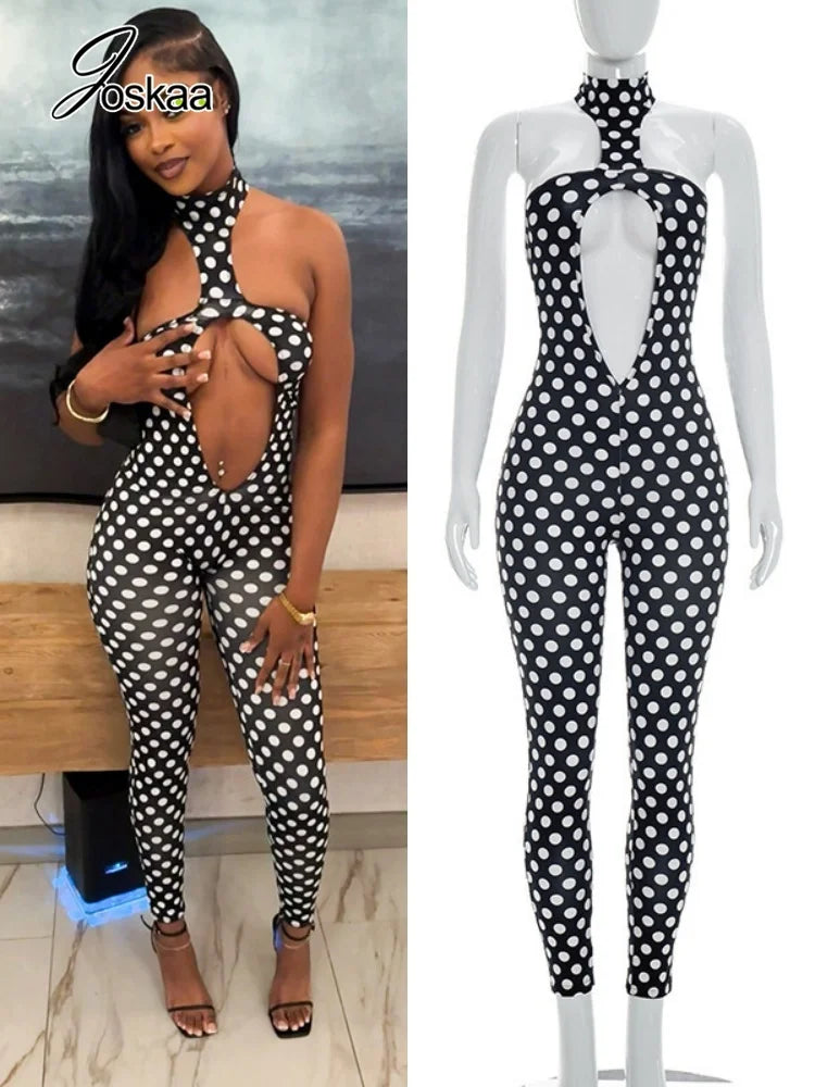 Women's Polka Dot Backless Cutout Romper – Women's Fashion Wholesale – Front View