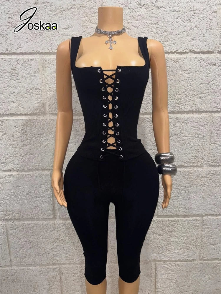 Women's Knit Cutout Crop Ribbed Two Piece Set White – Front View