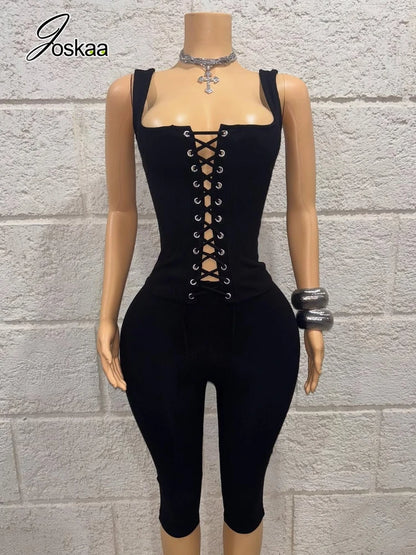 Women's Knit Cutout Crop Ribbed Two Piece Set White – Front View