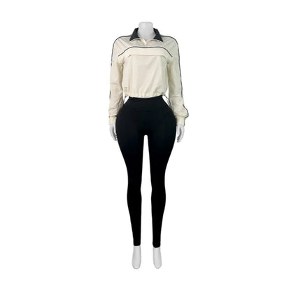 Women's Long Sleeve Sporty Nylon Full Two Piece Set