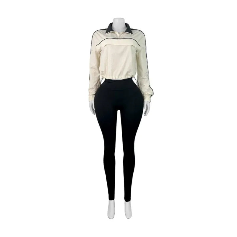 Women's Long Sleeve Sporty Nylon Full Two Piece Set
