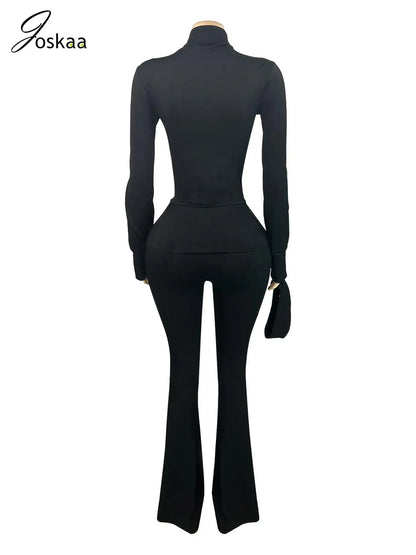 Women's Long Sleeve Flare Zip Two Piece Set Purple – Detail View