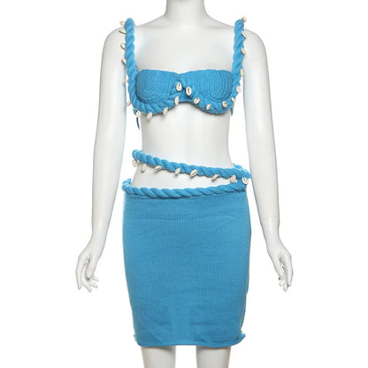 Women's Knit Cutout Crop Mini Two Piece Set