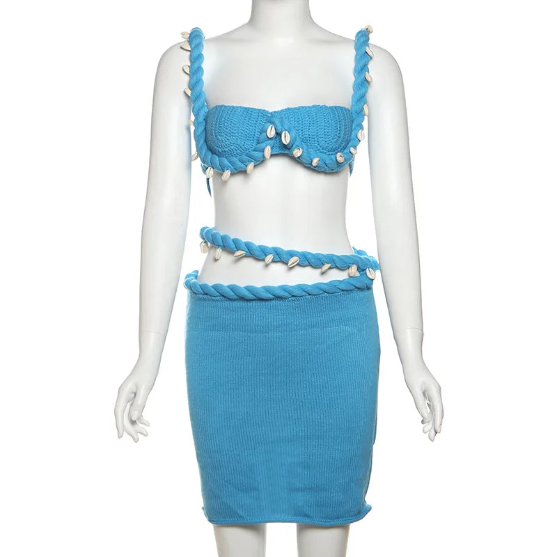 Women's Knit Cutout Crop Mini Two Piece Set