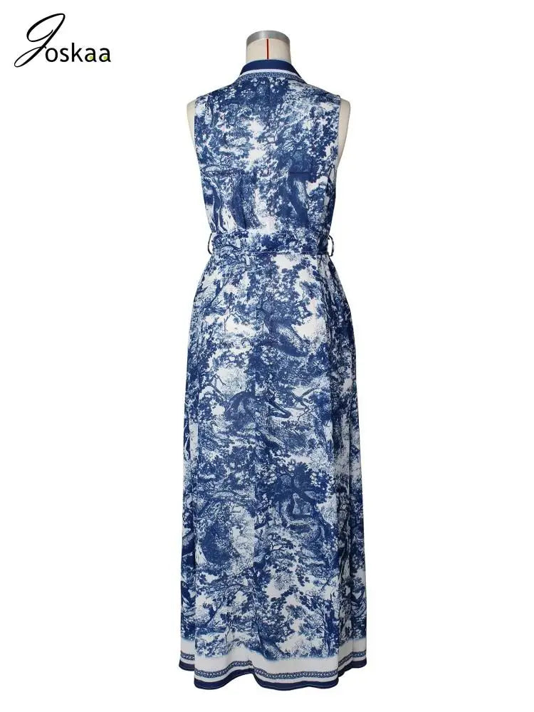 Women's Floral Print Sleeveless Maxi Bikini Set Blue – Detail View