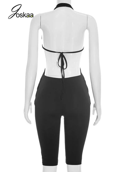 Women's V-neck Halter Bodycon Romper - Detail View