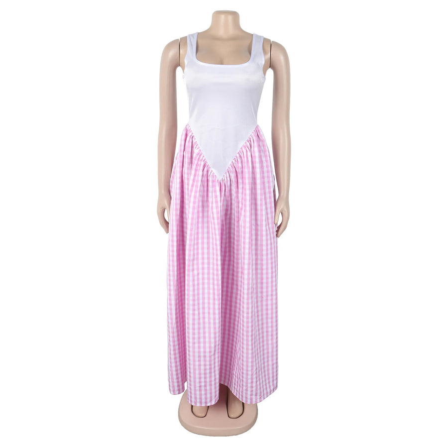 Women's Sleeveless Bodycon Plaid Maxi Dress
