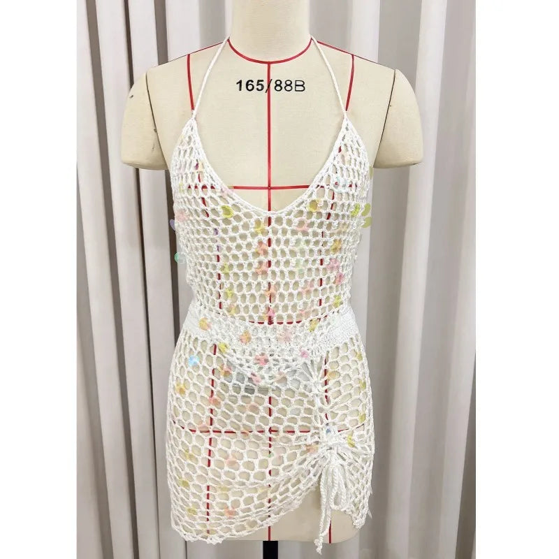 Women's Sequin Knit Backless Halter Bikini Set