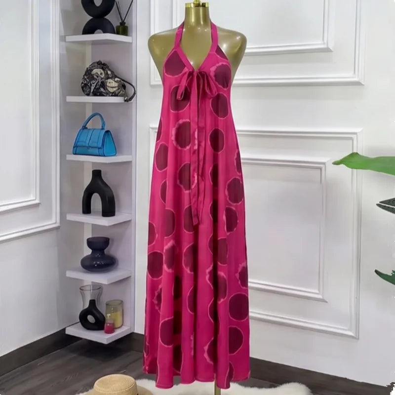 Wholesale Women's Backless Halter Bodycon Dress Rose Red – Side View