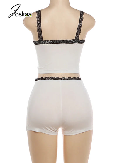 Women's Lace Backless Crop Two Piece Set Black – Detail View