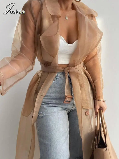 Women's Long Sleeve Solid Organza Lapel Jacket – Women's Fashion Wholesale – Front View