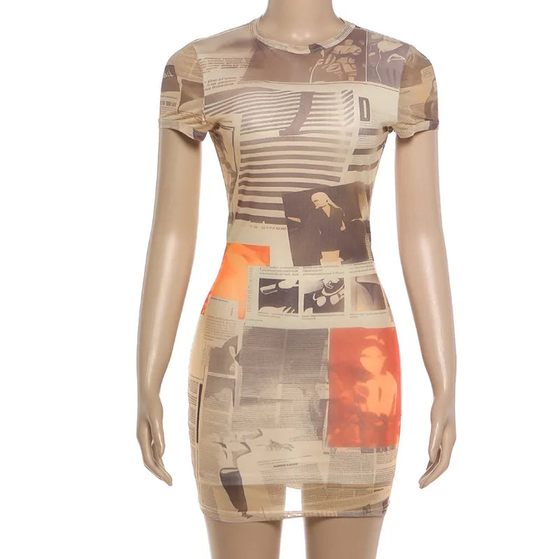 Women's Short Sleeve Mesh Bodycon Mini Dress - Detail View 8