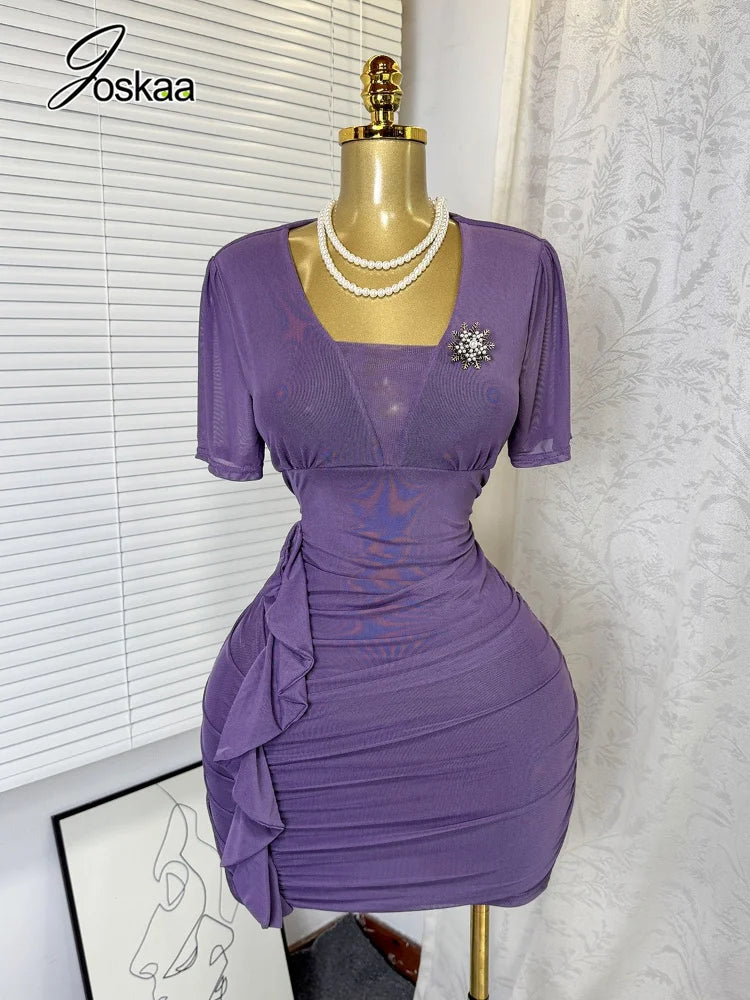 Women's Mesh Ruched Bodycon Mini Dress - Side View