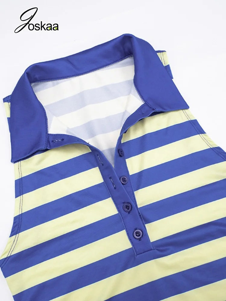 Women's Striped Sleeveless High Waist Two Piece Set - Model Wearing Style