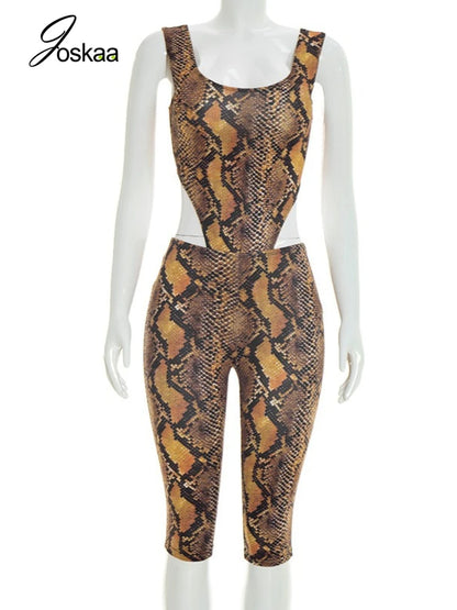 Women's Snake Print Sleeveless Two Piece Set Snakeskin Print – Back View