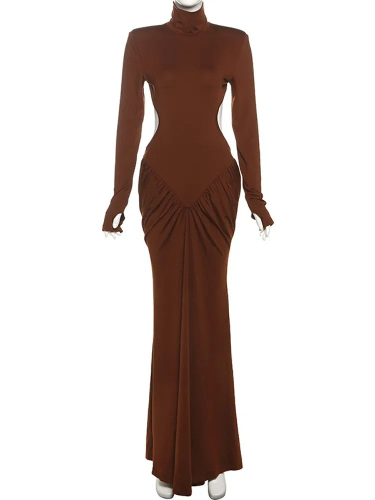 Women's Ruched Backless Cutout Maxi Dress