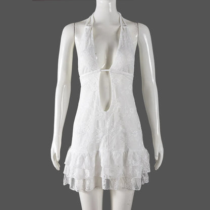 Women's Lace Backless Halter Bodycon Mini Dress
