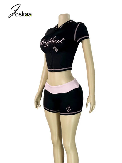 Wholesale Women's Crop Zip Hooded Two Piece Set Pink – Side View