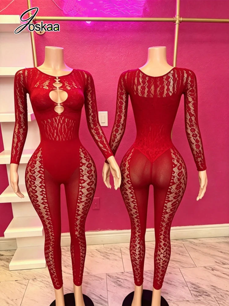 Women's Leopard Print Cutout Long Sleeve Romper Wine Red – Back View