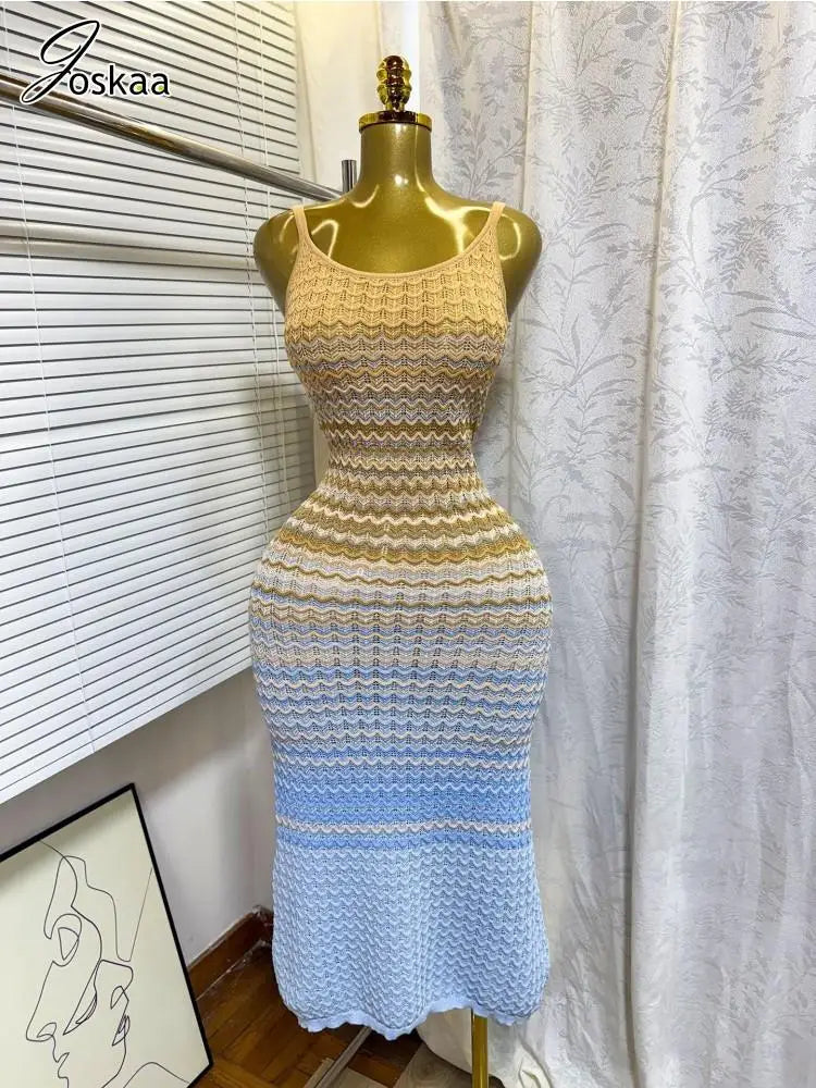 Wholesale Women's Stripe Knit Ribbed Maxi Dress Brown – Detail View