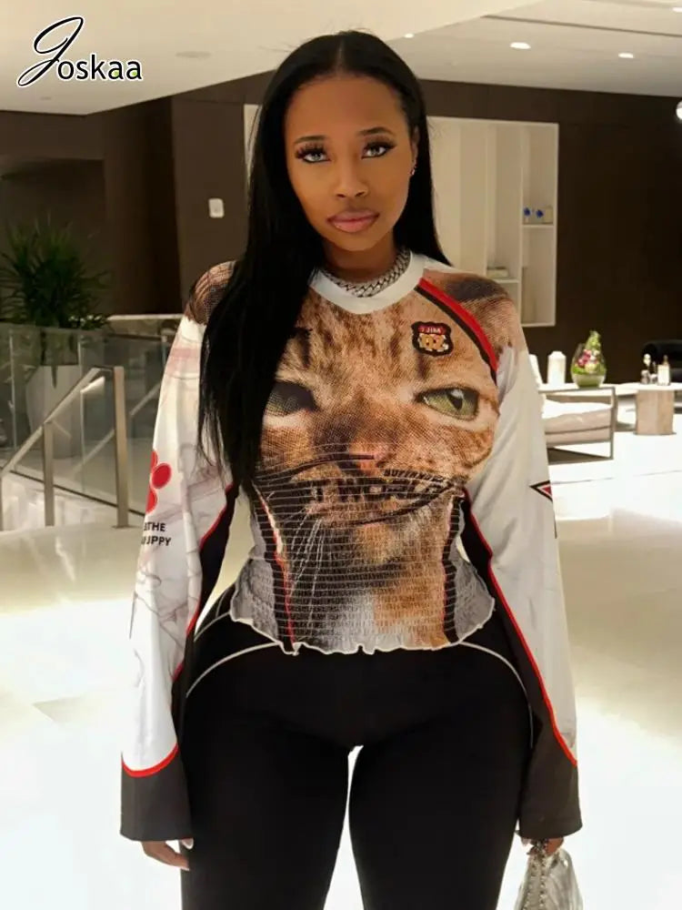 Women's Long Sleeve Patchwork T-shirts Top – Women's Fashion Wholesale – Front View