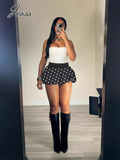 Women's Polka Dot High Waist Mini Pleated Skirt Black – Front View