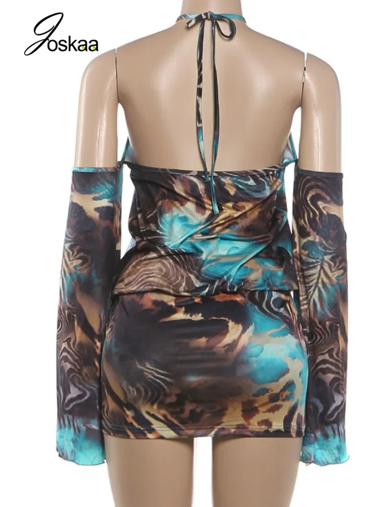 Women's Backless Halter Bodycon Wide Leg Mini Dress - Detail View