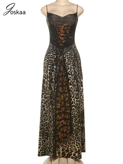 Women's Leopard Print Backless Bodycon Maxi Dress Leopard Print – Back View