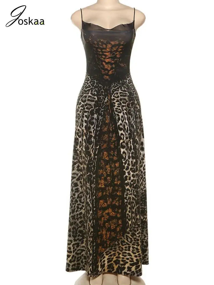 Women's Leopard Print Backless Bodycon Maxi Dress Leopard Print – Back View