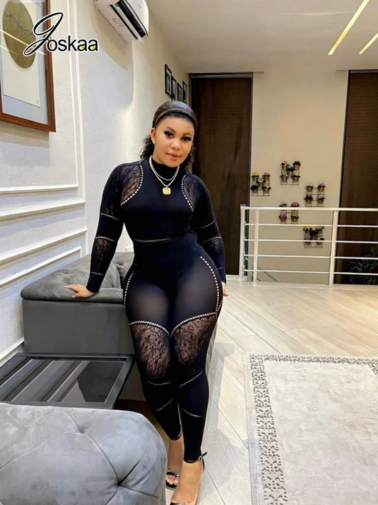 Women's Cutout Long Sleeve Bodycon Romper Black – Side View
