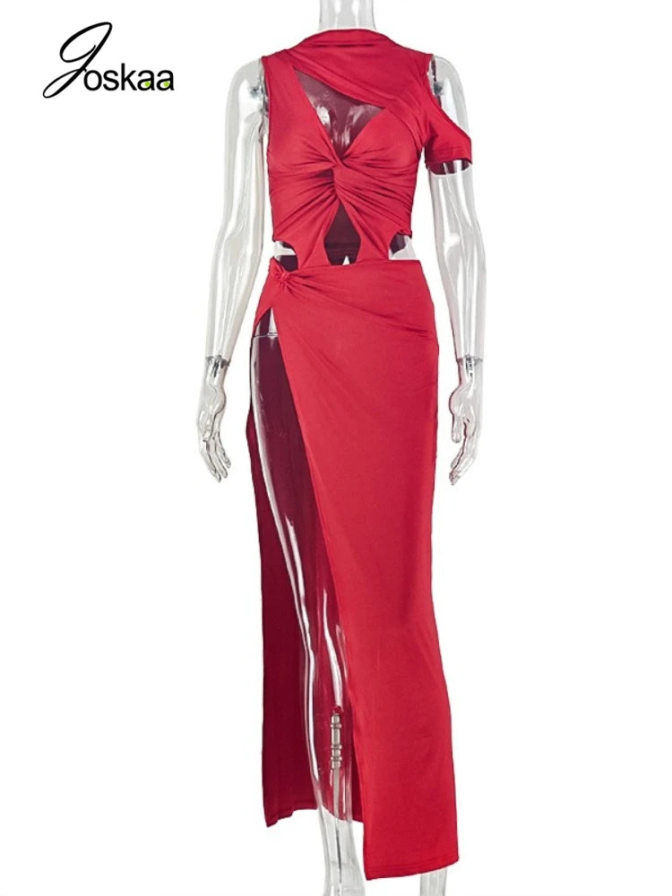 Women's Ruched Cutout Sleeveless Maxi Dress Red – Back View