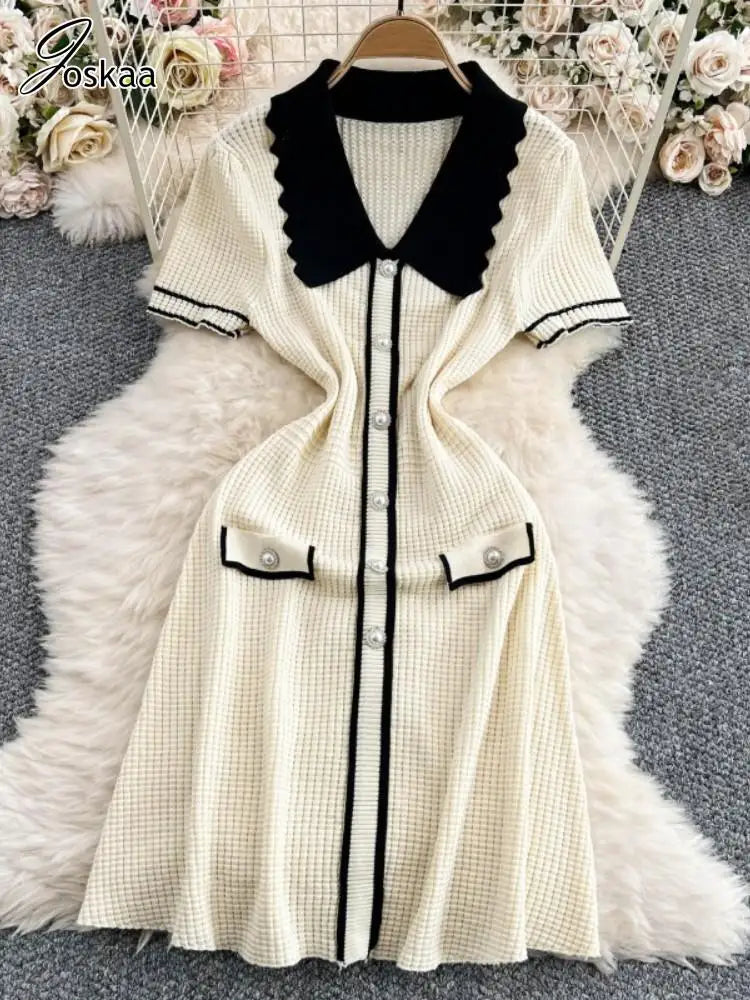 Women's Knit Short Sleeve Ribbed Bodycon Dress Black – Front View