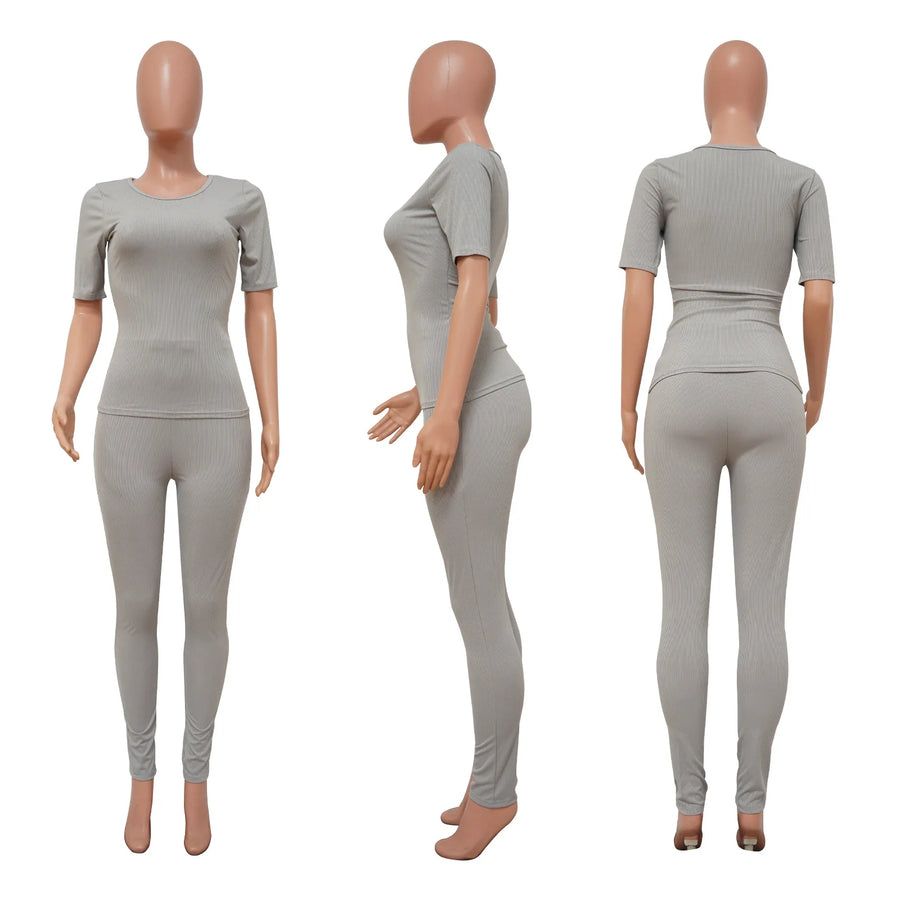 Women's Ribbed Knit Bodycon High Waist Two Piece Set - Additional View 9