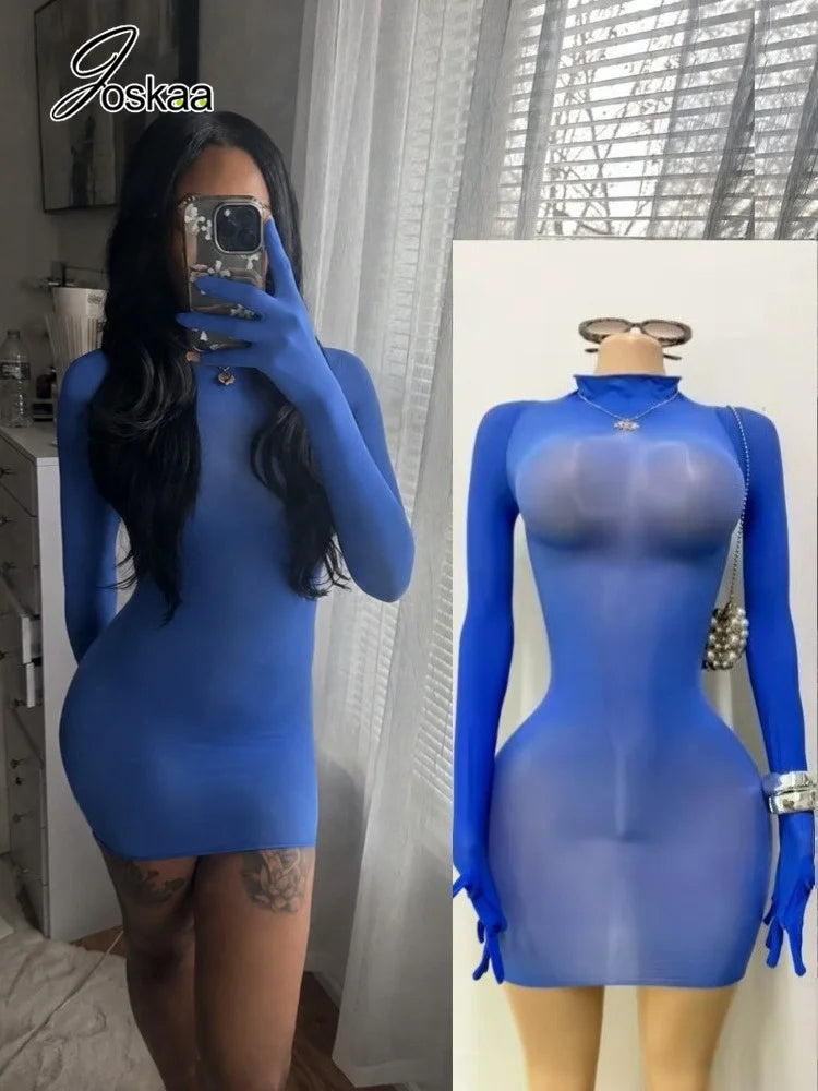 Women's Faux Leather Long Sleeve Bodycon Mini Dress - Front View