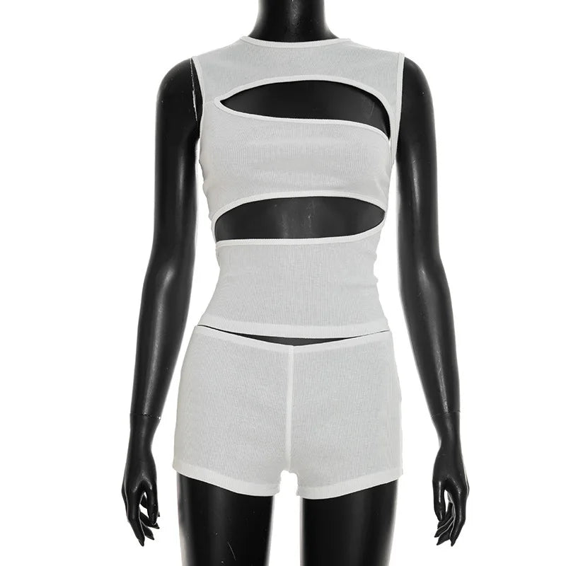 Joskaa Ribbed Knit Two Piece Set Hollow Out Tank - two piece set image 5