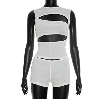 Joskaa Ribbed Knit Two Piece Set Hollow Out Tank - two piece set image 5