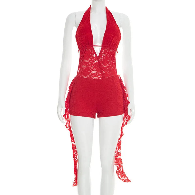 Joskaa Lace Backless Halter Bodycon Romper - romper image 6