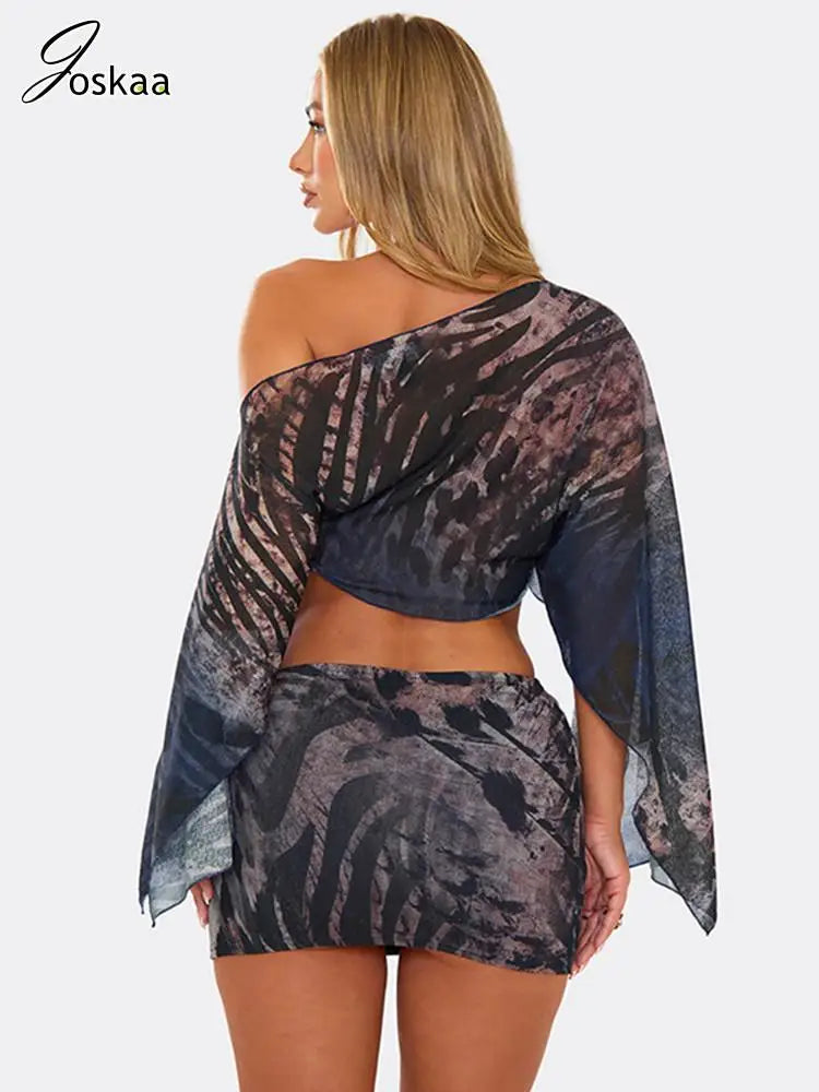 Women's Stripe Mesh Long Sleeve Two Piece Set Black – Front View