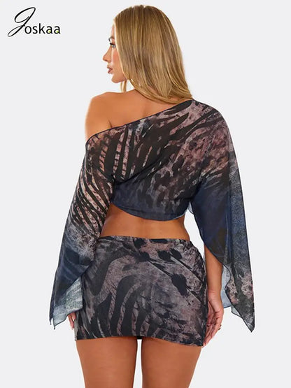 Women's Stripe Mesh Long Sleeve Two Piece Set Black – Front View
