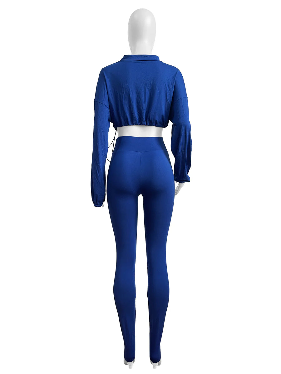 Joskaa Zip Up Long Sleeve Crop Two Piece Set - two piece set image 5