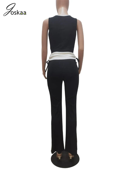 Women's Knit Crop Flare Ribbed Two Piece Set Light Pink – Detail View