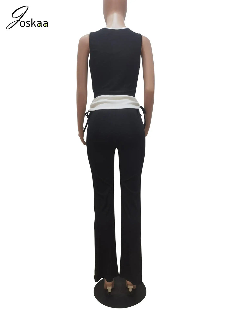 Women's Knit Crop Flare Ribbed Two Piece Set Light Pink – Detail View