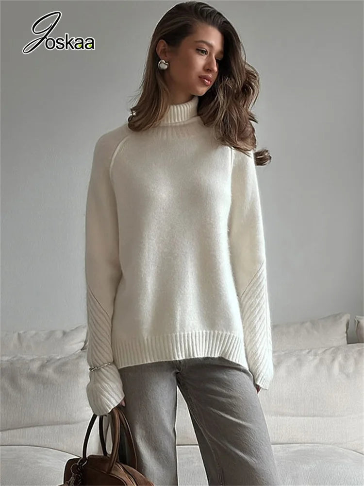 Women's Knit Long Sleeve Ribbed White Knitwear Top White – Front View