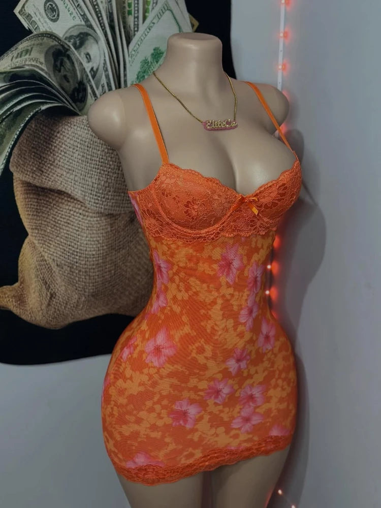 Joskaa Floral Print Lace Backless Bodycon Mini Dress - mini dress image 3