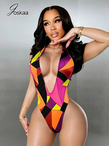 Women's Backless Halter Sleeveless Romper Brown – Side View
