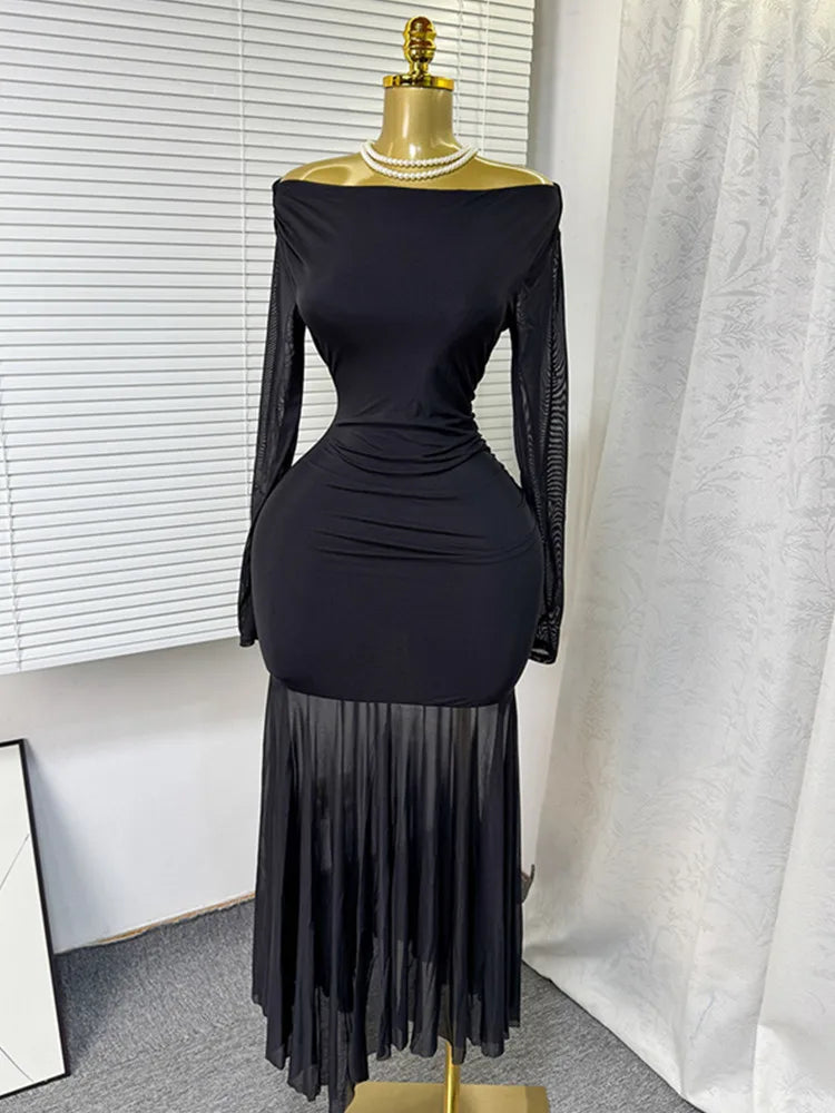 Joskaa Mesh Long Sleeve Bodycon Maxi Dress - maxi dress image 5