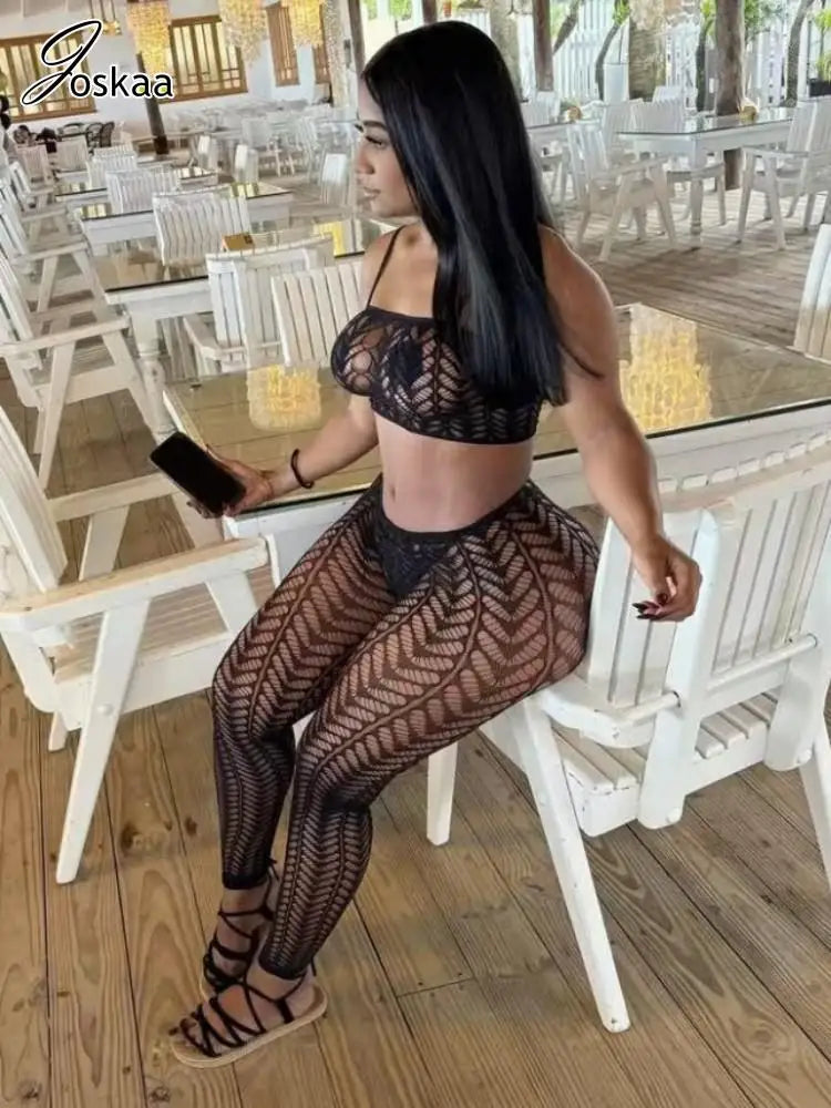 Women's Cutout Crop Bodycon Two Piece Set Black – Front View