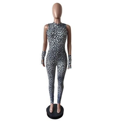Women's Leopard Print Backless Bodycon Romper