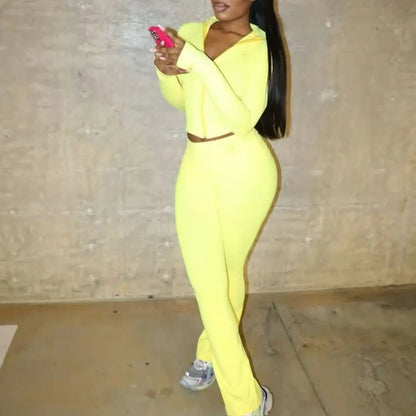 Women's Long Sleeve Crop Zip Two Piece Set